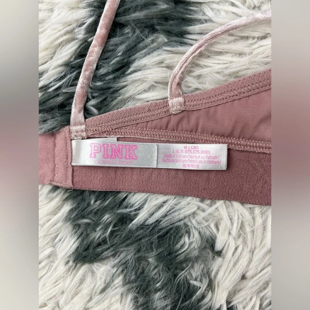 Victoria's Secret PINK Womens Bralette Velour Velvet Unlined Strappy Back Medium